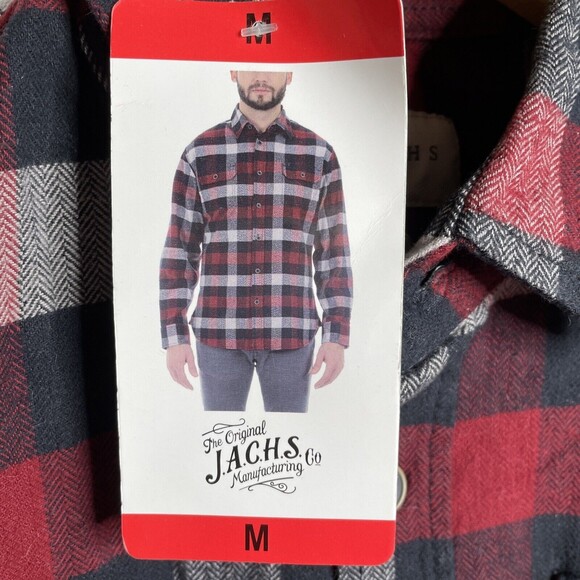 JACHS Red Blue  Brawny Plaid Flannel Men's MEDIUM Long Sleeve Shirt Pockets - Picture 4 of 10